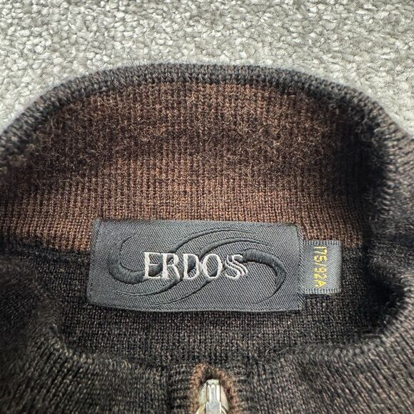 Erdos Wool 1/4 Zip Beaded Pullover Sweater Mens Medium Brown Colorblock Striped - Picture 8 of 13